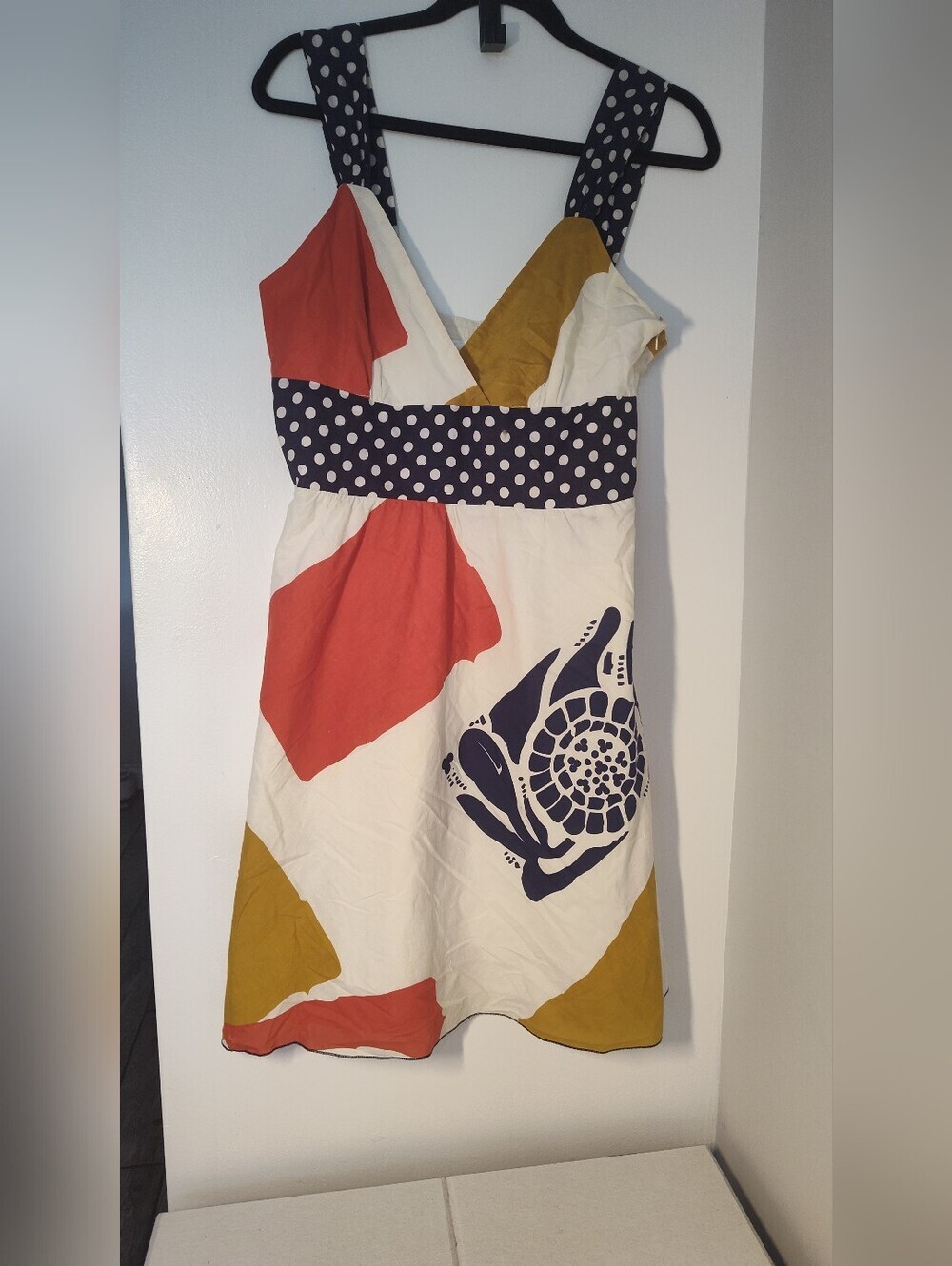 Vintage Polka Waist Colorblock A-Line Sundress with Shell Motif #581